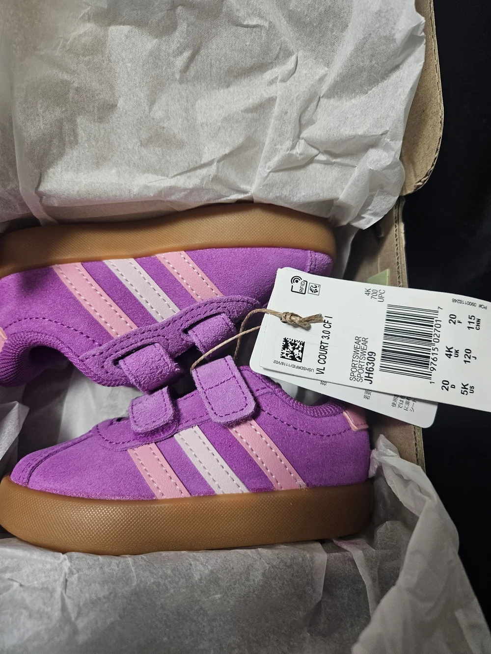 adidas Purple Suede Kids Sneakers with Pink Stripes